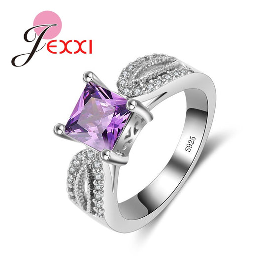 J Elegant Luxury Charm Austrian CZ Crystal 925 Sterling Silver Wedding Rings For Women Engagement Bridal Rings Jewelry