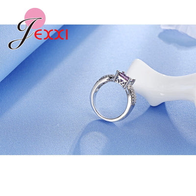 J Elegant Luxury Charm Austrian CZ Crystal 925 Sterling Silver Wedding Rings For Women Engagement Bridal Rings Jewelry