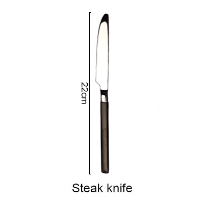 Stainless Steel Cutlery Black Handle Electroplate Dinnerware Set Steak Knife Fork Dessert