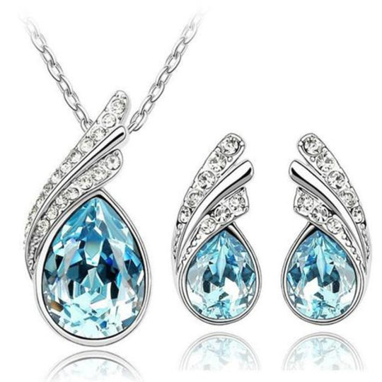 Austrian Crystal Feather Water Drop Jewelry Set