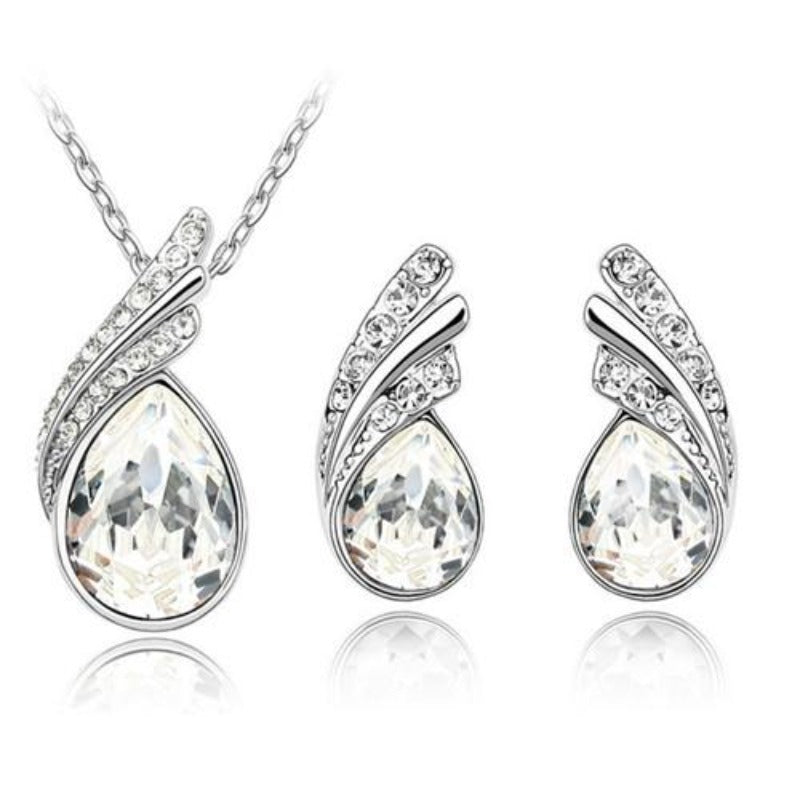 Austrian Crystal Feather Water Drop Jewelry Set