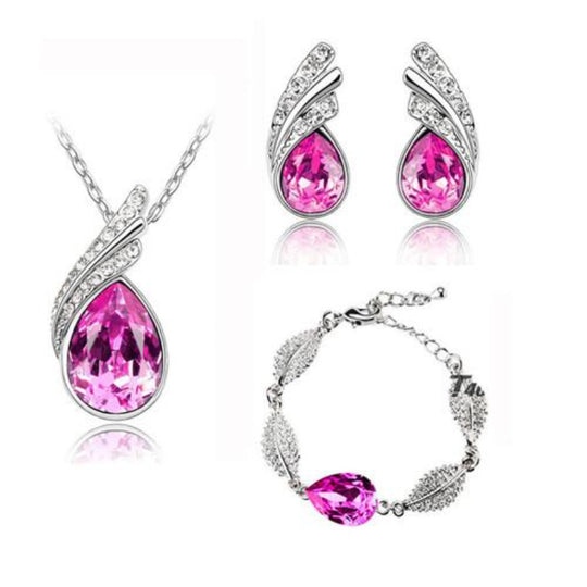 Austrian Crystal Feather Water Drop Jewelry Set