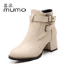 Women's High Heeled Shoes Soft PU Leather Round toe Square Heel Platform Autumn Winter Women Shoes Ankle Boots women boots 038