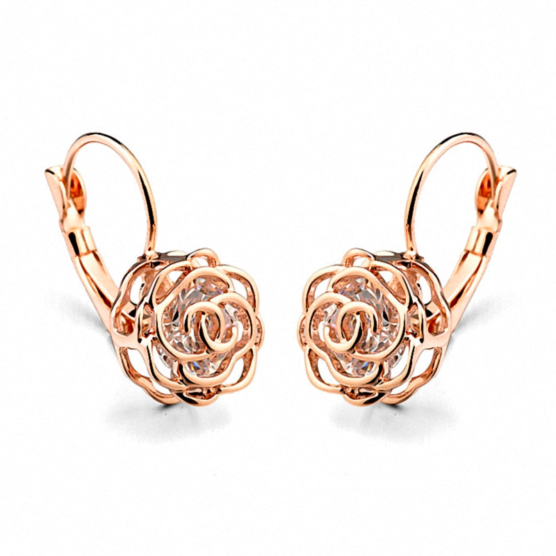 TRACYSWING Big Brand Austrian AAA Zirconia Rose Gold Color Flower Rose Earrings for Women Valentine Gift TWE86713