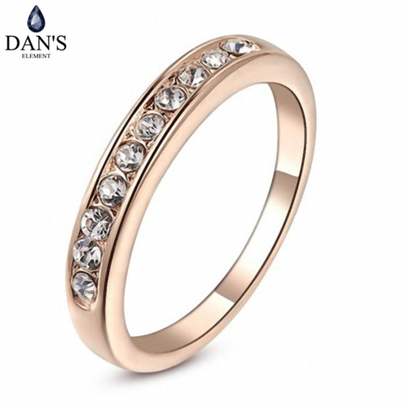 DAN'S ELEMENT Fashion Classic Copper Gold Color Zirconia Austrian Crystals  Wedding Rings for Women Full Sizes Fi-RG91645