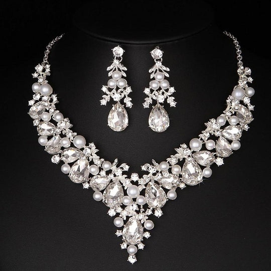 Delicate Shining AB crystal and pearl Jewelry sets For women wedding Dress