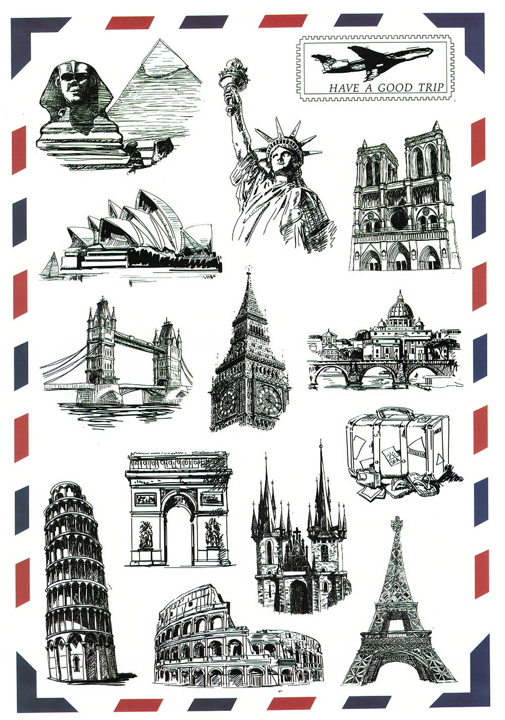 Attractions Postmark Stickers For Box Laptop Suitcase Ipad Phone Personalized Skins