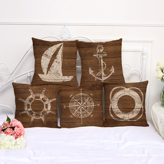 Retro Mediterranean Style Cushion Cover Anchor Boat ocean Marine Linen Throw Pillow Case 45x45cm Home Decorative Pillowcase