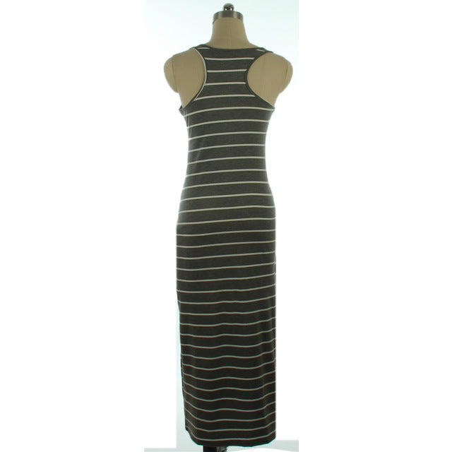 Women Plus Size Maxi Long Dress Summer Style   Ladies Beach Vest Dress Striped Boho Long Sleeveless Casual Dress M0095
