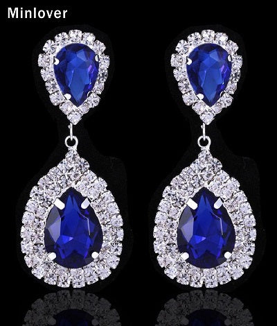 Minlover Siver Color Large Drop Earrings Bride Teardrop Shape Crystal Earrings for Women Rhinestone Dangle Wedding Earring EH003