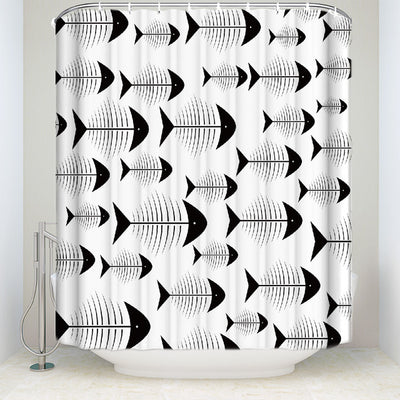 CHARMHOME Fabric White Shower Curtain Home Decor Bathroom Accessories Fishbones Fish Printing Waterproof Polyester Bath Curtain