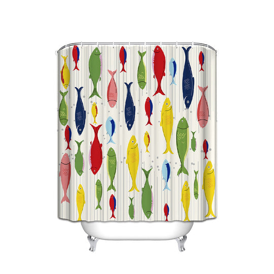CHARMHOME Fabric White Shower Curtain Home Decor Bathroom Accessories Fishbones Fish Printing Waterproof Polyester Bath Curtain