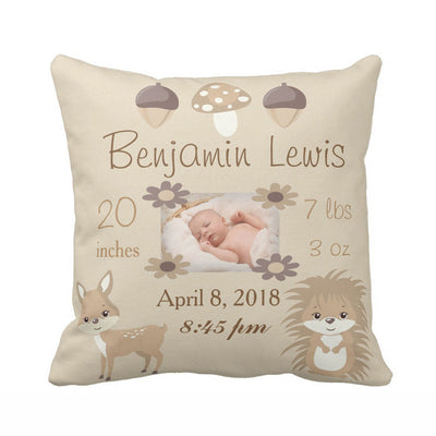 Personalized Woodland Animals Nursery Photo Baby Keepsake Throw Pillow Cover Soft Polyester Home Decorative Cushion Cover Sofa