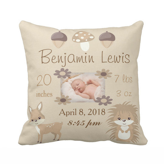 Personalized Woodland Animals Nursery Photo Baby Keepsake Throw Pillow Cover Soft Polyester Home Decorative Cushion Cover Sofa
