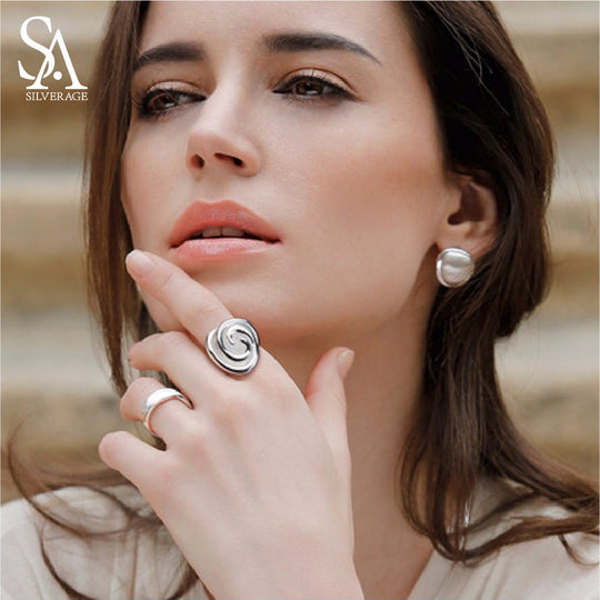 SA SILVERAGE Real 925 Sterling Silver Rose Wedding Rings Flower Fine Jewelry 925 Sterling-Silver-Jewelry Ring for women