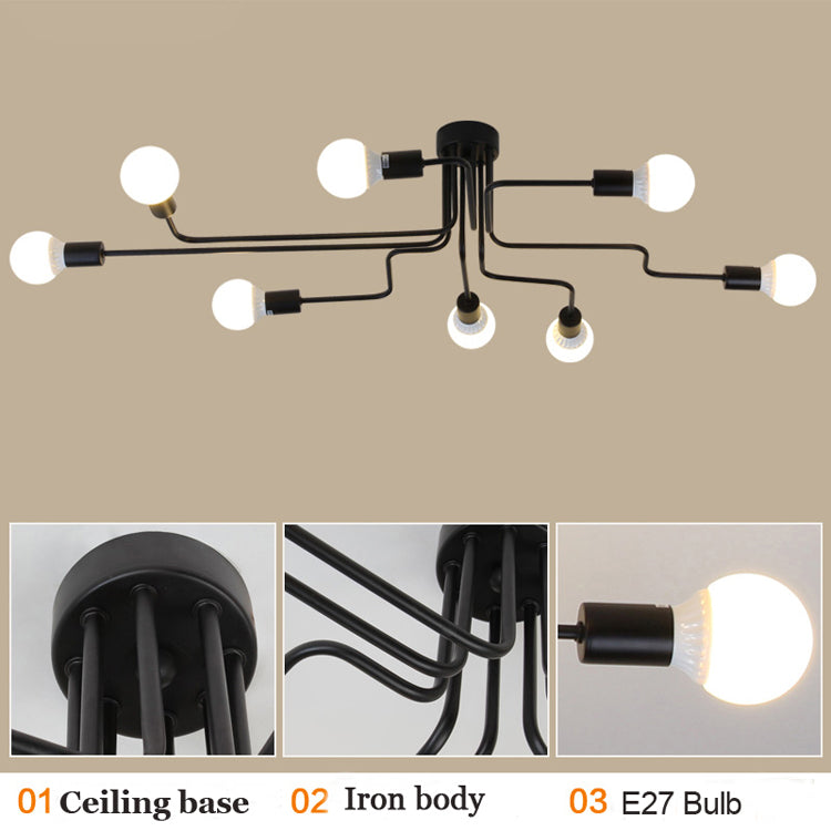 4-6-8 Head Multiple Rod Wrought Iron Ceiling Dome Lamp
