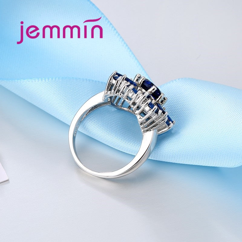 Jemmin Luxury sapphire Flower Ring for Women Best Gift High Quality Crystal Female Anel 925 Sterling Silver Jewelry for Wedding