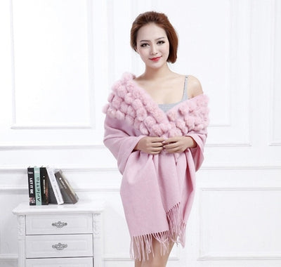 Women's Long Thick Knit Rabbit Fur Wrap Scarf