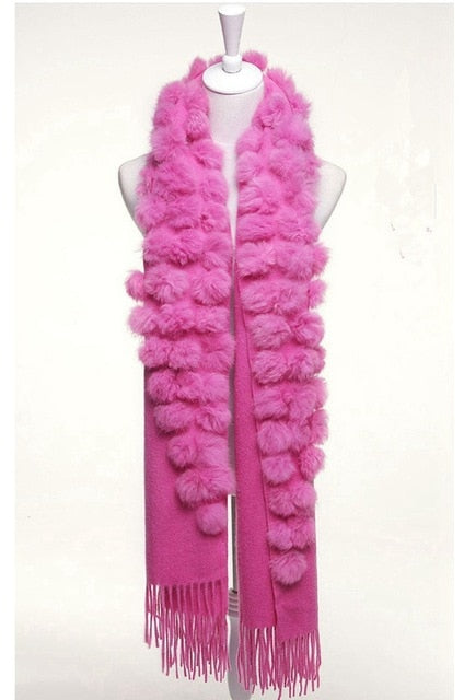 Women's Long Thick Knit Rabbit Fur Wrap Scarf