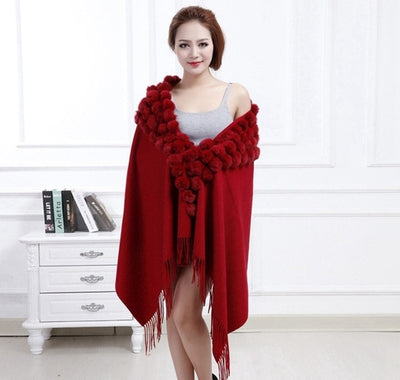 Women's Long Thick Knit Rabbit Fur Wrap Scarf