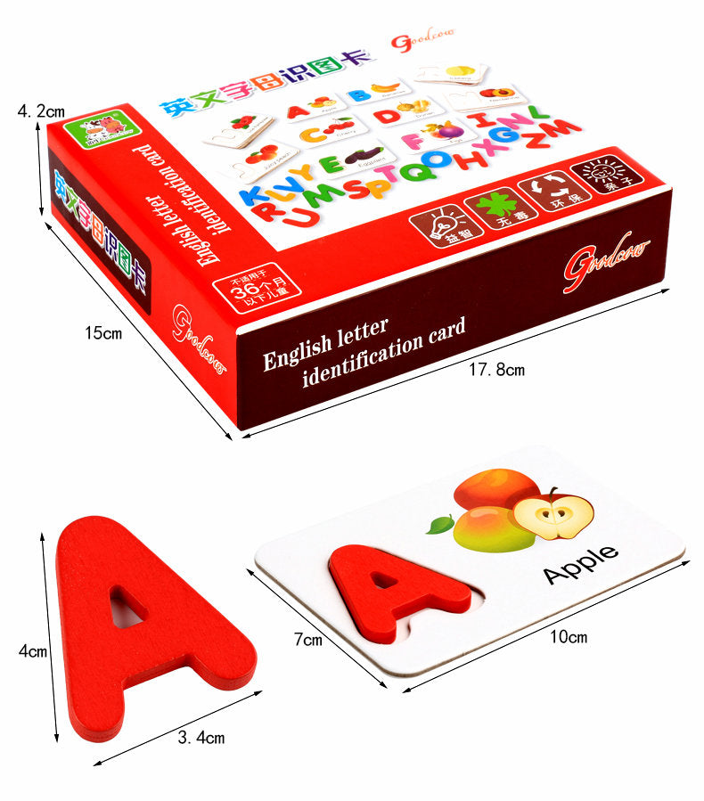 Wooden Toys Fruits and vegetables, English alphabet identification, alphabet cards, cognitive toys, early childhood education