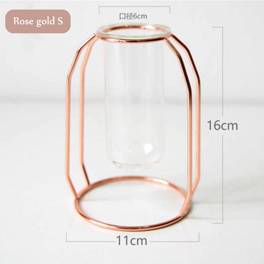 1Set Nordic Style Glass Iron Art Vase Rose Gold