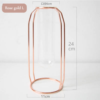 1Set Nordic Style Glass Iron Art Vase Rose Gold