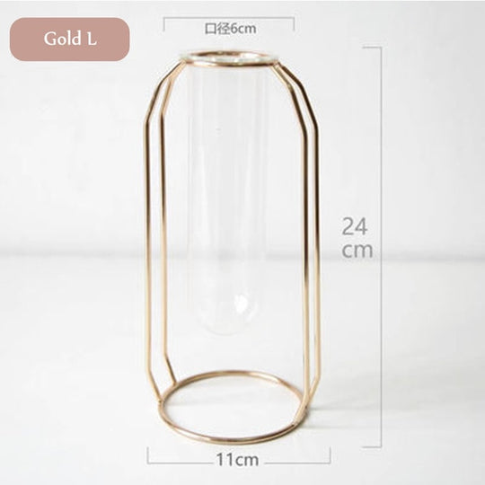 1Set Nordic Style Glass Iron Art Vase Rose Gold