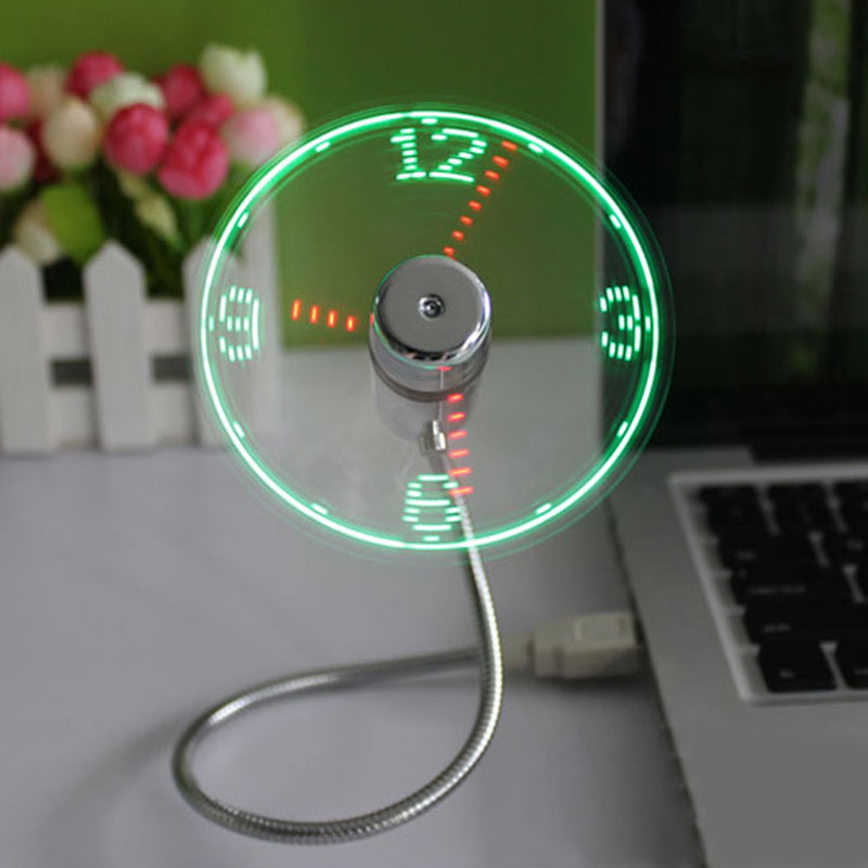 USB Gadget Durable Adjustable Mini Flexible Fan LED Light USB Fan Time Clock Desktop Clock Cool Gadget Time Display