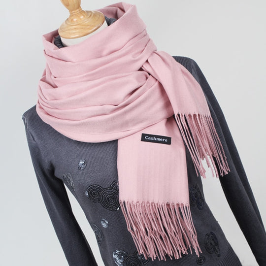 Unisex Fine Wool Cashmere Tasseled Scarf