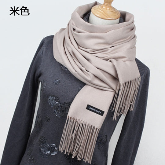 Unisex Fine Wool Cashmere Tasseled Scarf