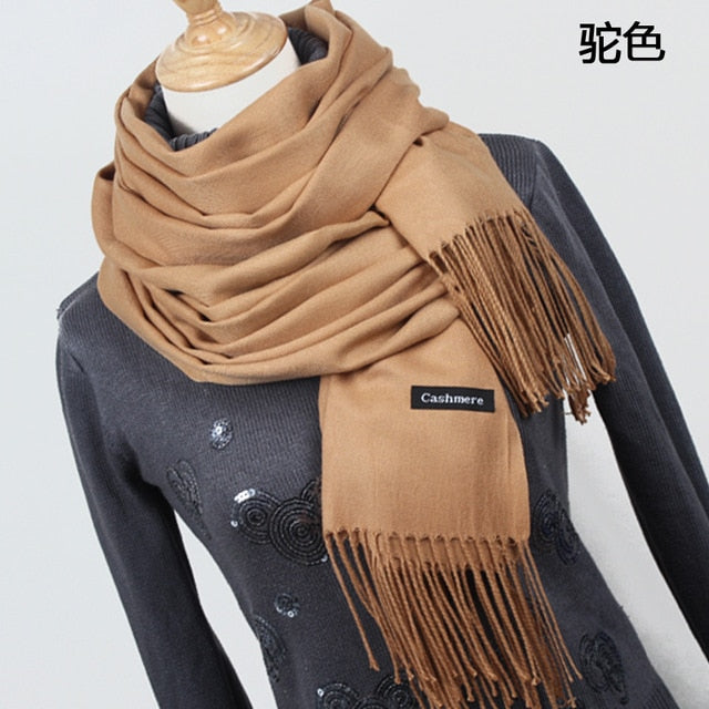 Unisex Fine Wool Cashmere Tasseled Scarf