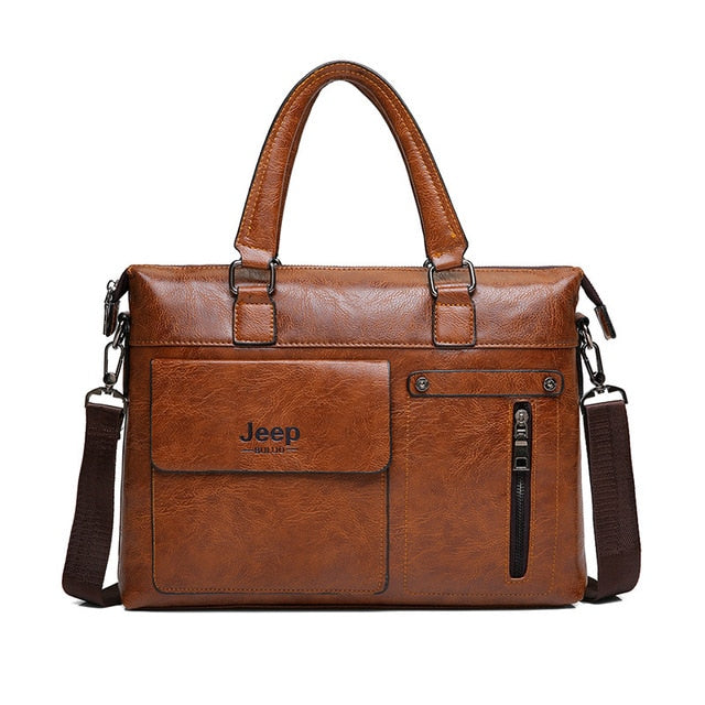 Men's JEEP Leather Business Briefcase Laptop Bag