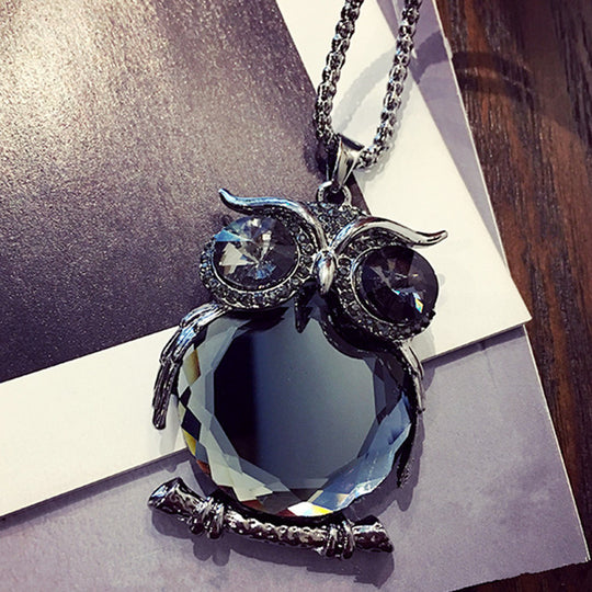 Womens Necklaces Jewelry Trendy Charms Crystal Owl Necklace black Long Chain Animal Necklaces & Pendants
