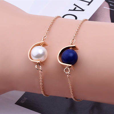 Women's Semi-Circular Holding Simulated Pearl Bracelet