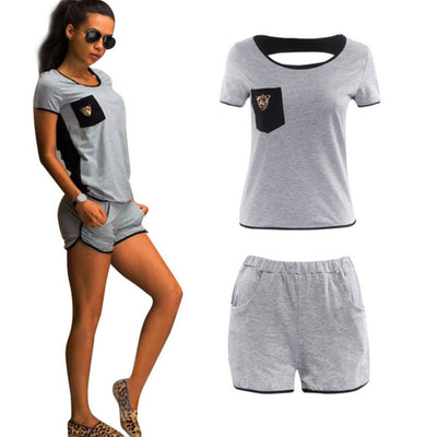 Women's Two Piece Ripped Cheetah Shirt and Fitness Shorts