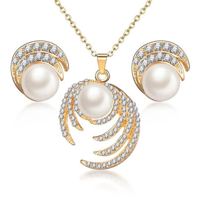 Vintage Pearl necklace Gold jewelry set