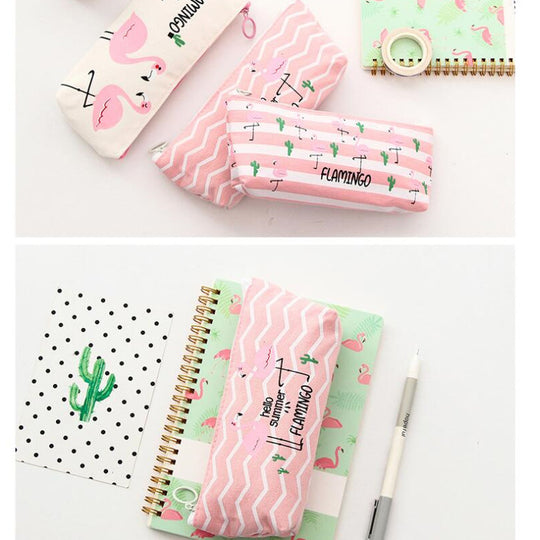 Pink Cartoon Flamingo Pencil Case