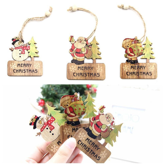 3 Piece: Wooden "Merry Christmas" Christmas Tree Ornaments