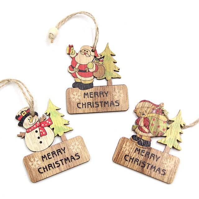 3 Piece: Wooden "Merry Christmas" Christmas Tree Ornaments