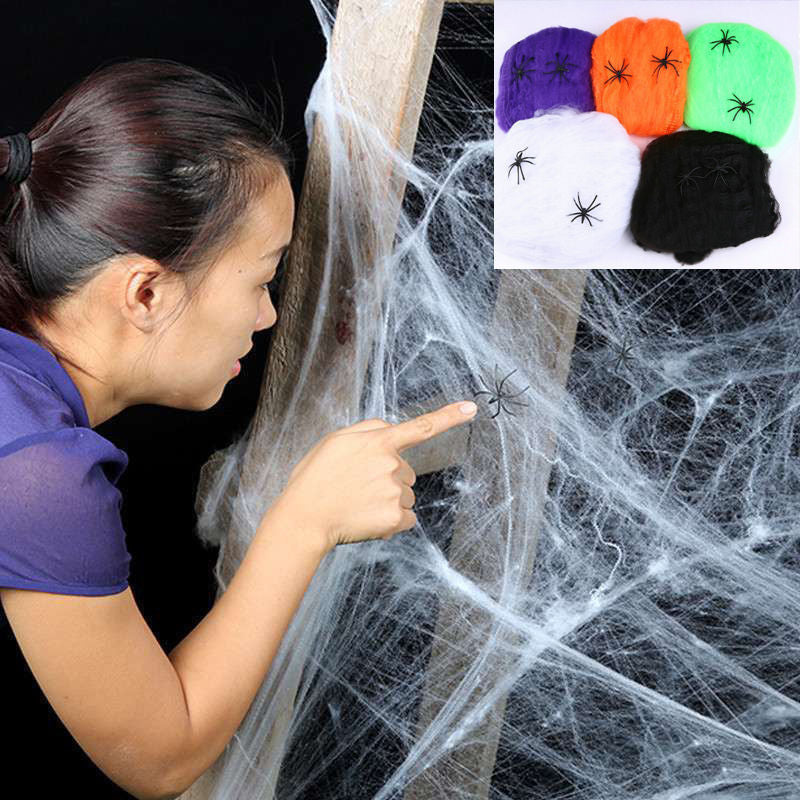Scary Halloween Spider Web with Spiders Prop