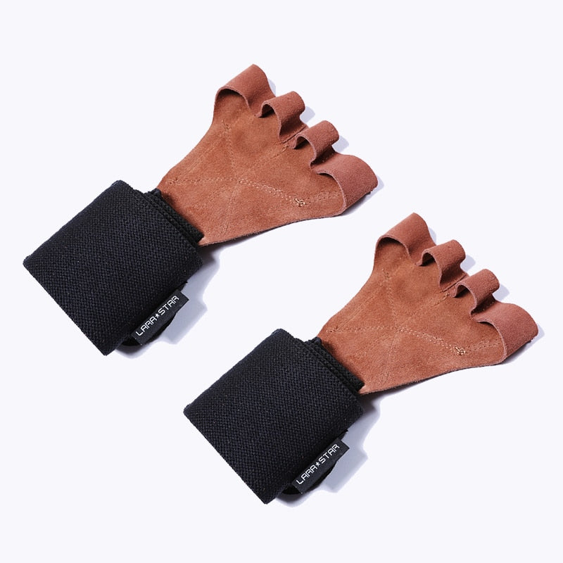Leather Weight Lifting Gloves with Wrist Wraps Hand Grips for Palm Protection Crossfit Weightlifting Powerlifting Fitness Glove