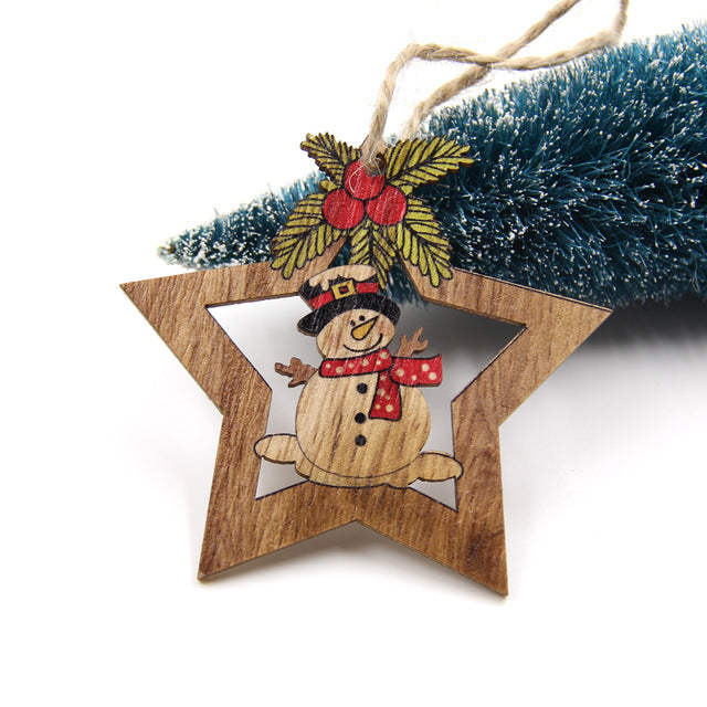 4 Piece: Wooden Christmas Star & Character Tree Ornaments
