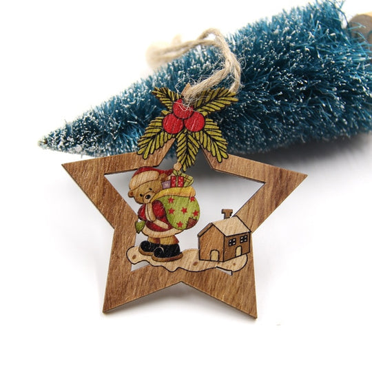 4 Piece: Wooden Christmas Star & Character Tree Ornaments