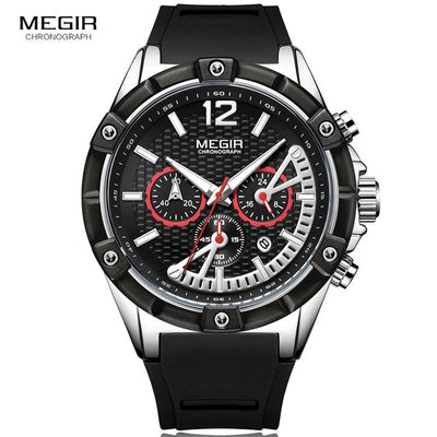 MEGIR Men's Sports Chronograph Quartz Wrist Watches Army Silicone Waterproof Stopwatch Relojios Masculinos Man ClockMN2083-2N0