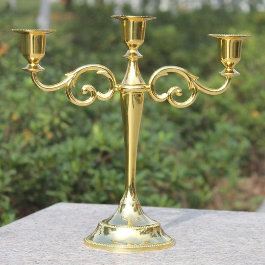 Silver/Gold/Bronze/Black 3-Arms Metal Pillar Candle Holders Candlestick