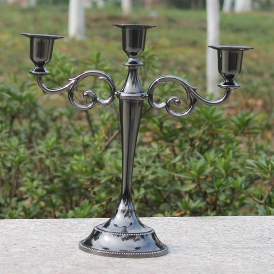 Silver/Gold/Bronze/Black 3-Arms Metal Pillar Candle Holders Candlestick