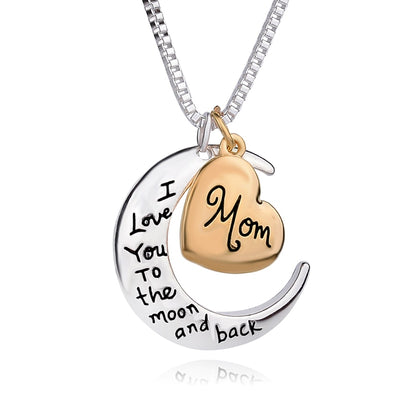 Heart Pendant I love you to the Moon Back Mom Necklace
