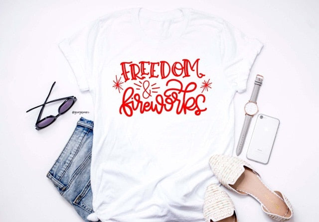 Women's Freedom & Fireworks 4th of July T-Shirt