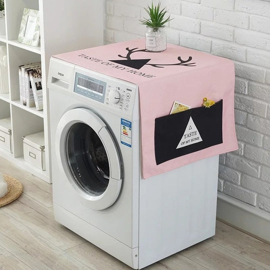 Cotton Cartoon Print Washing Machine Dust Cover with Side Pockets